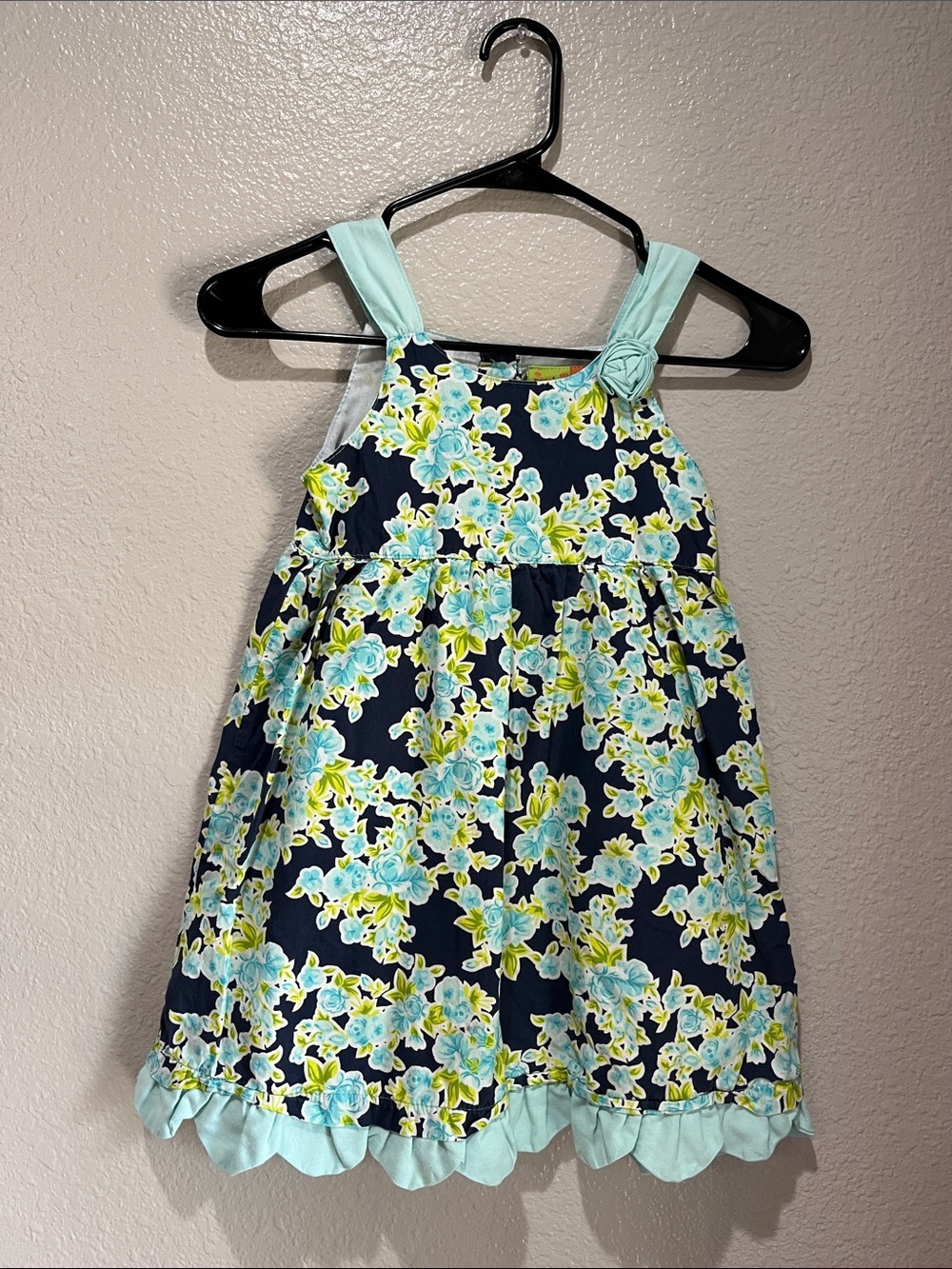 Penelope Mack Navy Floral Dress Mint Accents Girl Sz 6 Sleeveless Party Summer
